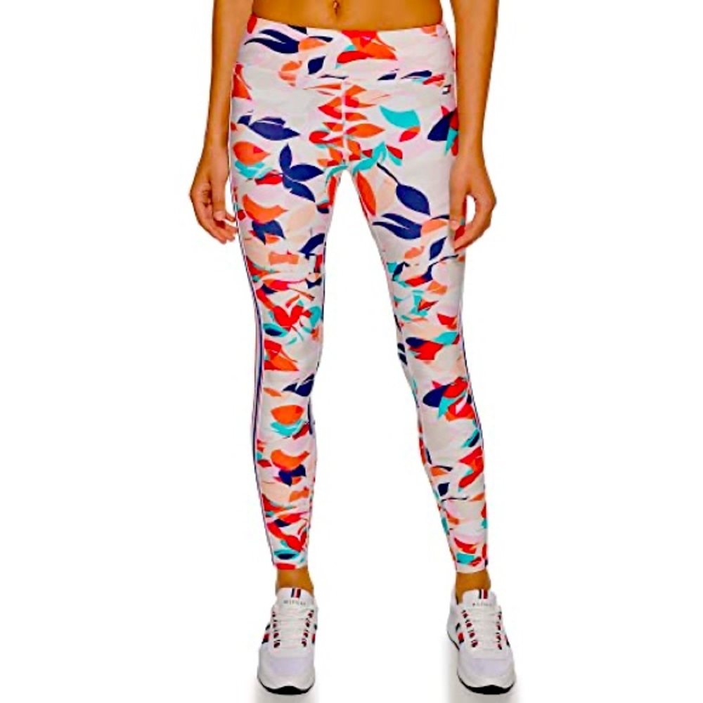 Tommy Hilfiger Women's High Rise Topical Floral Print Side Stripe Tape Legging